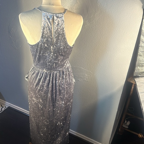 Silver velvet dress long with pockets. Size M - Picture 4 of 7